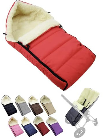Fußsack [Winterfußsack für Kinderwagen] Buggy Babyschale oder Schlitten Babyfußsack mit Lammwolle kuschelig warm waschbar 90cm (rot)