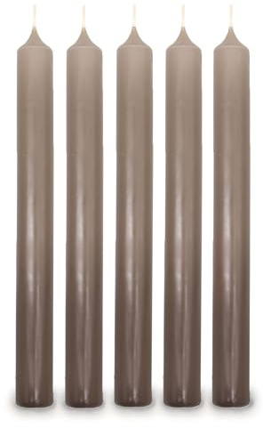 Solid Colour Dinner Candles, Pack of 5 Handmade Candles 20cm x 2cm Rustic Look Bistro Style Taper Candles (Sand)