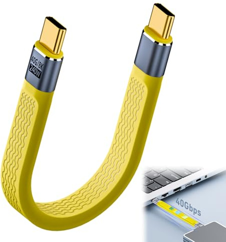 USB C to USB C Fast Charging Short Cable, PD240W 40Gbps Data Transfer | 8K@60Hz Audio/Video 5.1 inch Compatible with Thunderbolt 4 Cables for iphone 15Pro Max Google Pixel MacBook (Yellow)
