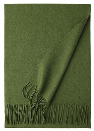 Prettystern langer 100% Wolle Schal einfarbig mit Fransen für Herbst Winter Herren und Damen Grün