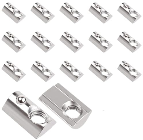 YOUNTHYE 100 Stück Nutensteine M6 Nut 8, Hammermutter Einschwenkmutter für Aluprofil 30x30 Serie 30, T-Nut Steine aus vernickeltem Kohlenstoffstahl mit Federkugel für CNC, 3D-Drucker und DIY