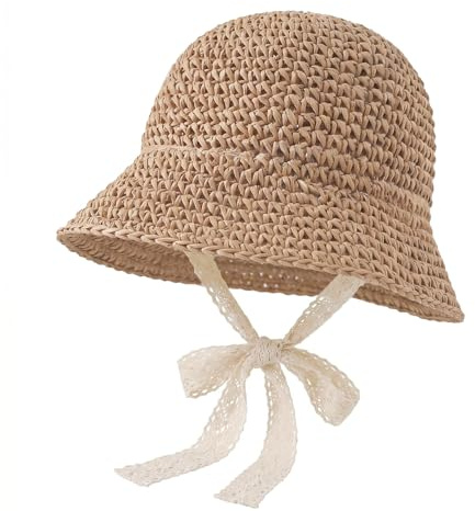 CNGYNI Sombrero de paja para niños pequeños con lazo, UPF 50+ plegable para | Tejido de pajita, suave, transpirable, plegable, para viajes, protección UPF 50+, playa de verano, bebé pequeño, bonito lazo