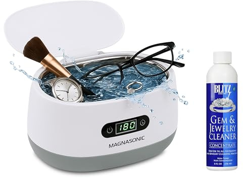 Magnasonic Ultrasonic Cleaner - 20oz Tank Ultrasonic Retainer Cleaner w/ 8oz Gem & Jewelry Cleaner Concentrate Solution, Digital Timer, 5 Cleaning Modes for Glasses, Rings, Dentures, Tools, Aligners