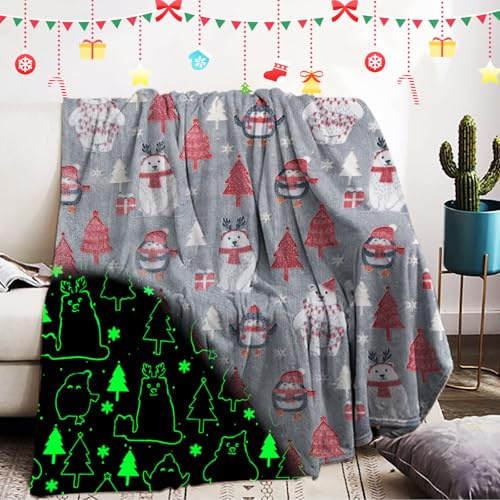 IUNTWEIE Weihnachten Decke 130x150cm,Glow in The Dark Decke,Sofadecke Kinderdecke Weihnachten Geschenke für Mädchen Junge(SDFG-B, 130x150cm)