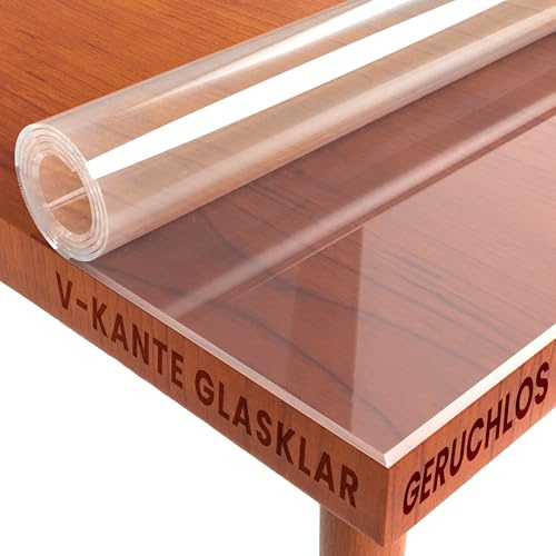 Transparente Folie abgeschrägte V Kante, glasklar und Hochglanz Schutzfolie Tischschutz Tischdecke Rechteckig 90 x 180 cm Schutztischdecke Maschinenzuschnitt