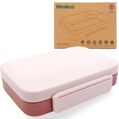 Meekco Adult Bento Lunch Box with Cutlery, Pink | BPA-Free, Leakproof and Heat-Resistant Lunch Box with Cutlery, Suitable for Microwave and Dishwasher Use