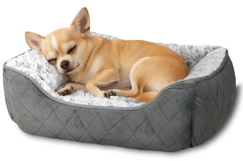 Skylos Calming Dog Bed, Grey Plush Orthopedic Pet Bed with Raised Pillow Edges, Non-Slip Bottom for Large & Medium Dogs, Indoor Use (63x53x20cm)