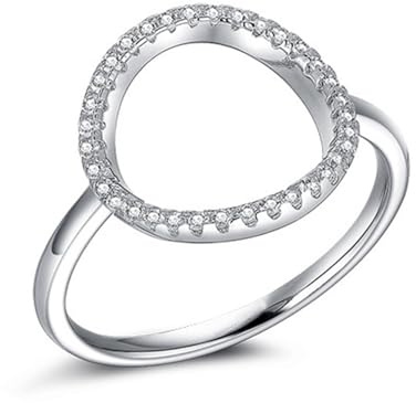 Ayoiow Silber Ring Damen mit Zirkonia, Hohler Runder Kreis Stapelbar 925 Silber Ringe für Sie Größe 57 (18.1)