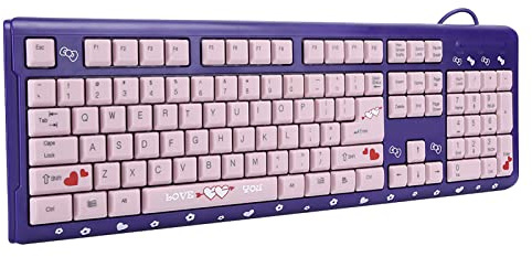 lyrlody Leise USB-Tastatur mit Auslaufsicherem Silikonpad, 104-Tasten-Englisches QWERTY-Layout mit Ständer und Abflusslöchern, für Laptop Büro Zuhause Gaming(Purpur Rosa)