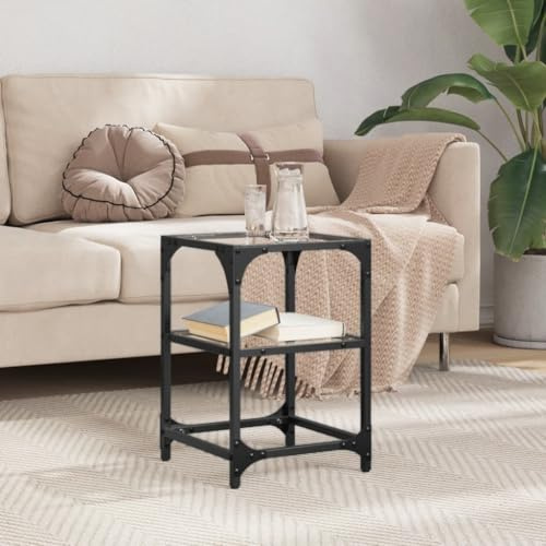 GeenYuu Couchtisch mit Glasplatte Transparent, 30x30x45 cm Stahlgestell, Beistelltisch für Wohnzimmer, Moderner Kleiner runder Kaffeetisch