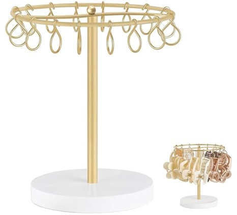 Haarklammer Organizer Aufbewahrungs, Haarspangenhalter, Haarklammer Organizer aus Metall, Haarschmuck Ständer, Holzsockel, Mit 16 Haken, Für Haarkrallen, Schmuck, Brillen, Für Damen, Mädchen, Golden