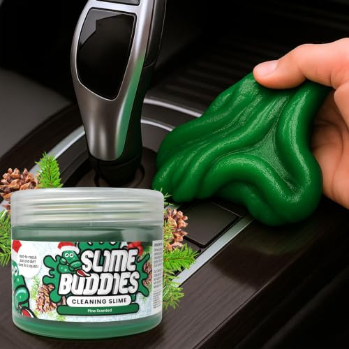 Slime Buddies Cleaning Putty Gel | Car Cleaning Gel for Interiors & Air Vents, Computer, MacBook & Laptop Keyboard Cleaner | Clean Hard to Reach Spaces | Surface Dust Cleaner | Pine Scent 160g