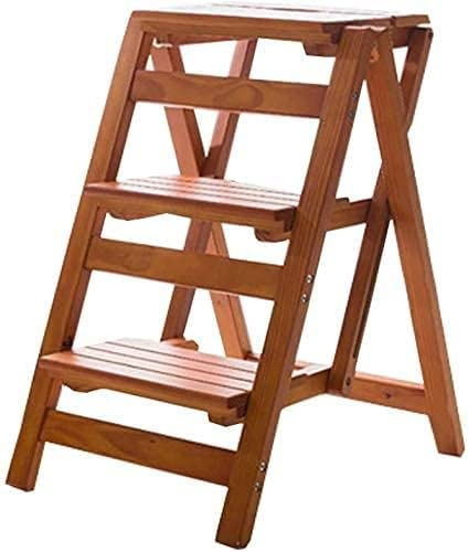 LISHEUK Tabouret escabeau Pliant en Bois à 3 marches avec étagère intégrée, Multifonctionnel et Peu encombrant.