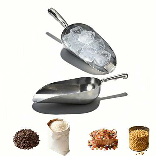 2-Pack Heavy Duty Ice Scoop, 12oz Commercial Grade Cast Aluminum Kitchen Scoop with Ergonomic S-Handle, Rust-Proof Scooper for Ice, Candy, Popcorn, Coffee Beans, Flour, Pet Food & Dry Goods