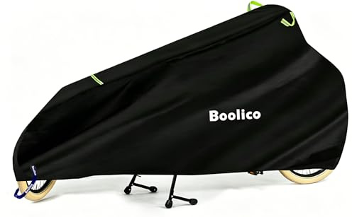 Boolico Lastenrad Abdeckung, 420D Oxford Schutzhülle- Wasserdicht, Extra Lange Zweirad-Abdeckung, Fahrradschutzhülle Cargo Bike einspurig, Faltbare Lastenrad Abdeckplane, Doppelnaht