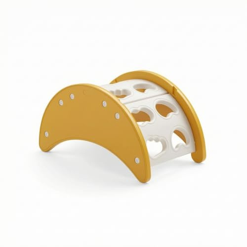 TAIZhiChen Arco Montessoriano Educativo Dondolo in Legno Progressivo Giocattolo per Bambini, Giallo, Arco Da Arrampicata A Forma Di Luna