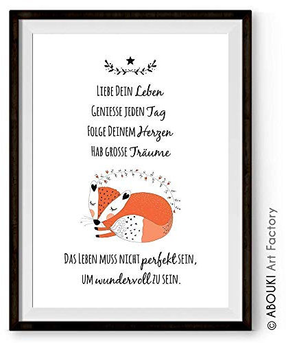 FUCHS LEBEN LIEBEN | ABOUKI Kunstdruck | Bilder Kinderzimmer Deko Poster Kinderzimmer Bilder Jungen Mädchen Wandbilder Babyzimmer Kinder Kinderbilder Tierbilder | DIN A4 oder DIN A3