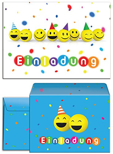 JuNa-Experten 12 Einladungskarten incl. 12 Umschläge/blau zum Kindergeburtstag Party-Bälle für Mädchen Jungen