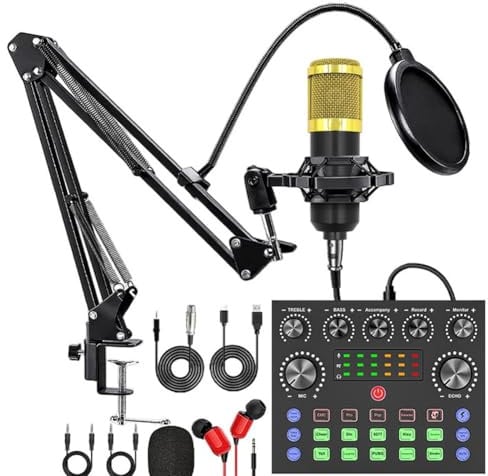 Elydiva V8S Carte Son Live Ensemble D'Équipement de Podcast/Musique/Enregistrement, avec Ensemble de Microphones, Streaming en Direct pour Appareils DJ Disco