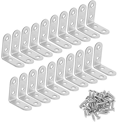 Soporte de Esquina 90 Grados Soporte de ángulo de Acero Inoxidable en Forma de L 20 Piezas Corner Brace con 80 Tornillos 40*40mm