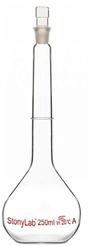 stonylab Glass Volumetric Flask Class A with Glass Stopper, Borosilicate Glass Heavy Wall Volumetric Flask Tolerance ±0.15ml, 250ml