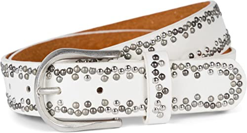 styleBREAKER Nietengürtel mit mehrfarbigen kleinen Nieten, Gürtel Kunstleder Einfarbig, kürzbar, Hüftgürtel Unisex 03010071, Farbe:Weiß, Größe:110cm