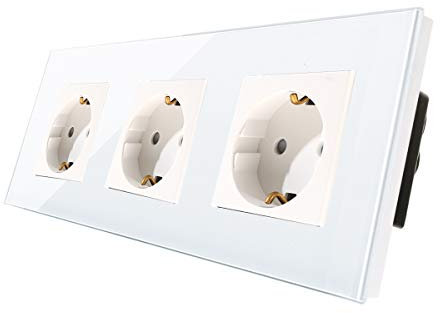 CNBINGO Glas Schuko Steckdose unterputz - Design Schutzkontakt Wandsteckdose dreifach mit Glasrahmen - in Weiß