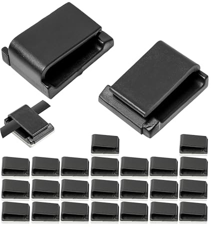 Kabel Management Clips zum Kleben, 25 Stück, in Schwarz, 16 x 13 mm, Kabelklemme für TV, PC, Küchengerät, Lampe, usw., selbstklebende Kabelhalter, Kabelhalterungen für Wand, Decke, Boden, Cable Clips