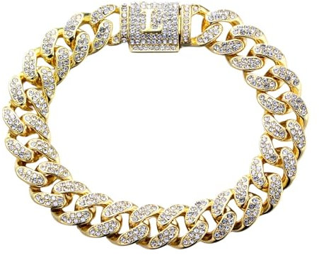 Halukakah Über 400 Diamanten 18 Karat Echtgold Vergoldet Kubanisches Gliederkettenarmband für Damen und Herren, Initiale L Blasenbuchstabenverschluss – mit Geschenkbox - Geschenkidee für Ihre Lieben