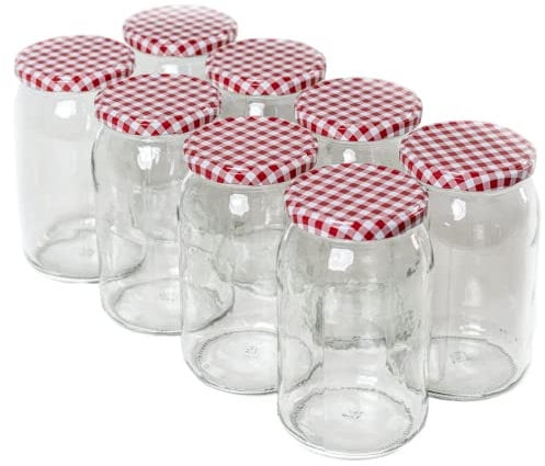 Beste Angebote MIKONI 900 ml Einweckgläser mit Deckel Einmachgläser Vorratsgläser Einmachglas (rot/weiß, 24)