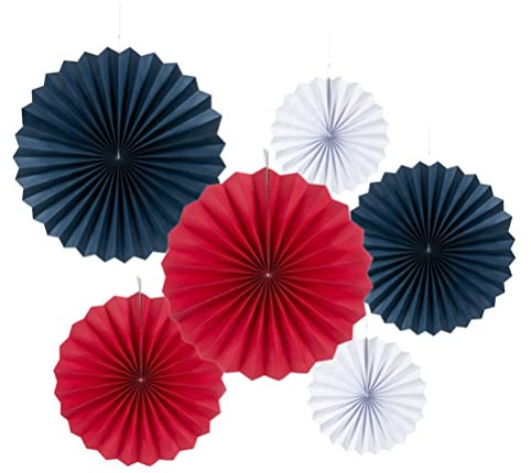 MOWO Red Royal Blue and White Paper Fans Hanging Decoration for 4th July Independence National Day Patriotic Theme Party,6pc
