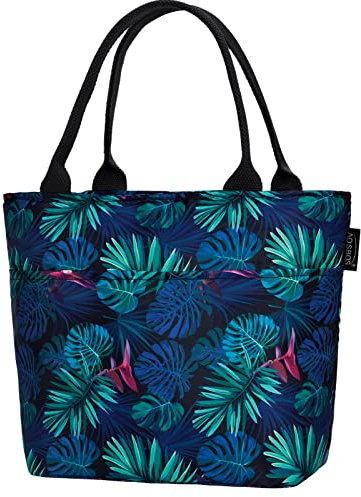 AOSBOS Kleine Kühltasche für unterwegs Leicht Lunchbag Mini Lunchtasche Damen Isoliertasche Faltbar Frühstückstasche Wasserdicht Meal Prep Tasche Luch Bag for Women Blätter Grün
