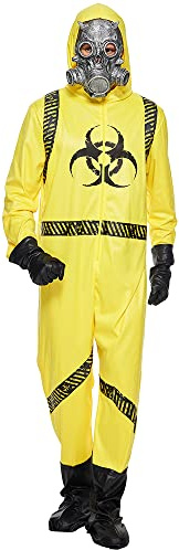 Megartico Halloween Adult Yellow Hazmat Costumes Men Biohazard Costume with Latex Bad Gas Mask Party Suit