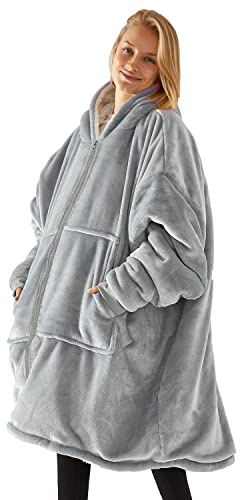 UMIPUBO Hoodie Decke Unisex Super Weich Flanell Lang Decke Sweatshirt Einfarbiges Kapuzenpullover mit übergroßer Tasche Reißverschluss Blanket Hoodie