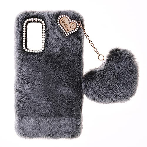 SNCLET Fluffy Plush Case für Nokia G11 Handyhülle Women Girls Case Cute Bling Bow Diamond Fluffy Furry Soft Warm Gradient Fur Protective Cover Silikon Hülle für Nokia G11,für Nokia G21,Dunkelgrau
