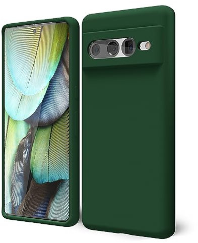 oakxco for Google Pixel 7 Pro Phone Case Liquid Silicone, Cute Thin Slim Soft Rubber TPU Plain Smooth Gel Cover for Women Girl Aesthetic Design, Matte Solid Protective & Shockproof, Dark Forest Green