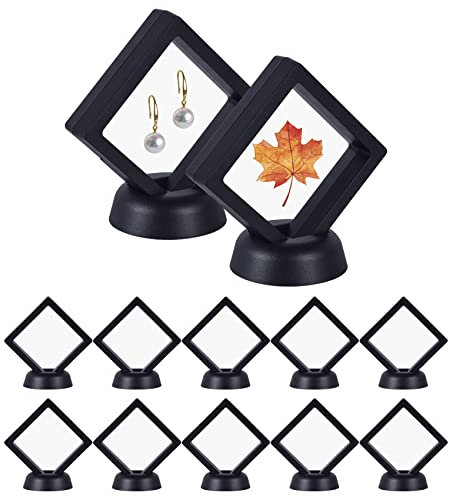 Dalababa 12 Stück Transparenter Schweberahmen 3D Schweberahmen Display Halter Münzvitrine Floating Frame Display Halter für Medaillons Schmuck, 7x7x2cm, Schwarz