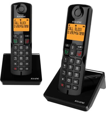 ALCATEL S280 Duo - Telefono Fisso Cordless DECT - Design Compatto - Grande Display Retroilluminato - Vivavoce - Funzione Blocco Chiamate - Rubrica da 50 Contatti - 2 Portatili - Nero