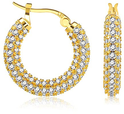 ASH'S CHOICE Ohrringe Creolen Gold für Damen, Glänz Kleine Creolen Ohrringe Gold mit AAA+ Zirkonia Strasssteine, Hypoallergen Creolen Ohrringe Gold für Damen Frauen