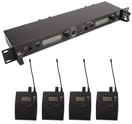 Wireless in Ear Monitor System, 2 Canali 4 Monitoraggio con in Auricolare, Set di Sistemi di Monitoraggio Auricolari Wireless Interamente in Metallo, per Palco, Studio