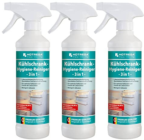 HOTREGA Kühlschrank Hygiene Reiniger 3in1 500ml - zur Reinigung und Desinfektion, Menge:3
