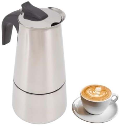 Electric Coffe Maker, Large Capacity Electric Percolator Coffee Maker Portable Stainless Steel Moka Pot for Home and Outdoor Camping(300ML)