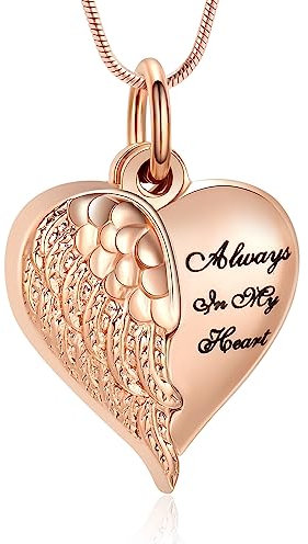 VCCWYQK Angel Wing Heart Urn Necklaces for Ashes Memorial Keepsake Pendant for Women Men Cremation Jewelry (Rose Gold)