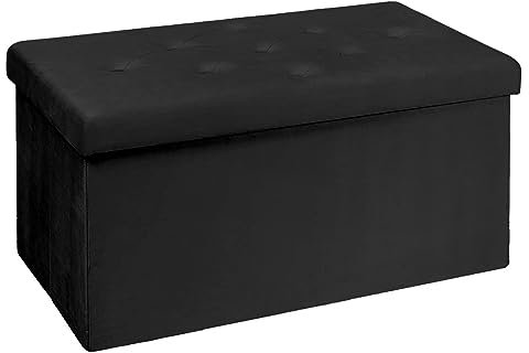 BRIAN & DANY Sitzbank mit Stauraum, Faltbarer Sitzhocker Samtstoff Sitztruhen mit Deckel, Aufbewahrungsbox Zum Sitzen für Wohnzimmer Schlafzimmer Flur, 80 x 40 x 40 cm (Schwarz)