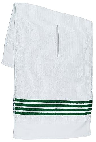Tour Towel großes Frottee-Caddy-Handtuch, saugfähig, 48,3 x 111,8 cm, mittiger Schnitt, perfektes Golfwagen-Zubehör und Golftasche, Weiß mit grünen Streifen