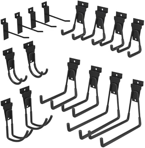 16 Stück Wandhaken Garagenhaken, Display Haken, Lamellenwand Slatwall Haken, Pegboard Wandhalter Werkzeugwand Aufhänger, Schwerlast Wandpaneel Haken, Metall Hooks für Garage Retail Garten Storage