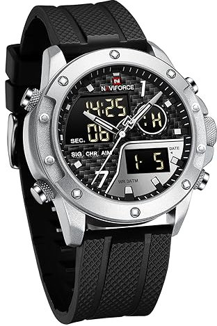 BY BENYAR Herren Multifunktions Sport Wasserdicht Analog-Digital Quarz Uhren Casual Dual Time Super Bright Backlight Mode Militär Armbanduhr für Männer (Silberschwarz)