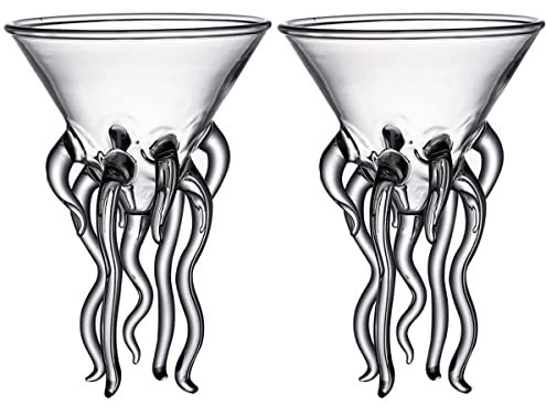 ABOOFAN 2pcs Jellyfish Cup Tiki Glasses Drinking Glasses Water goblets Glass Tall Cup Glass Martini Cup Octopus Wine Glass Cocktail Clear Glass Cups Kitchen gaskets Bride Wine Set Cool