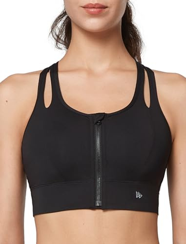 Yvette Sport BH Starker Halt Ringerrücken große Brüste breite Unterseite, Lauf Fitness Joggen Bra, Schwarz, 4XL Große Größen