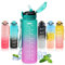 Water Bottle with Straw 1L,Boys Water Bottles with Straw 1 Litre,Waterbottle Leak-Proof Sports Water Bottle,Plastic Drinks Bottles Toxin Free，Bpa-Free (Gradient Green-Pink)